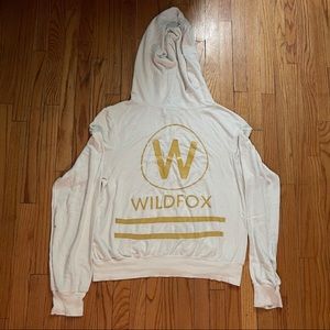 White Wildfox Zip Up Hoodie with Logo on Back